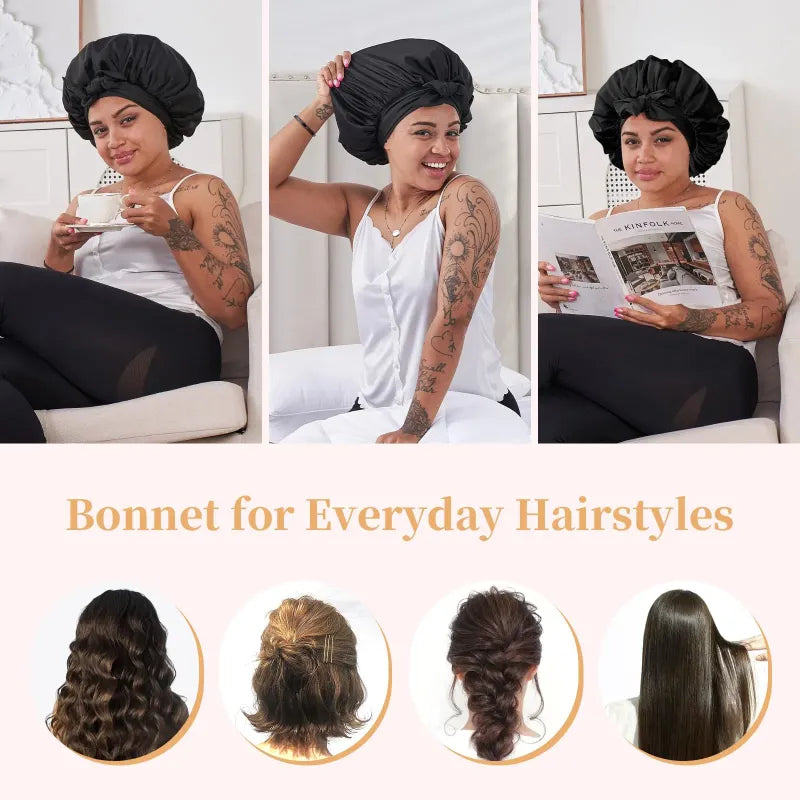 Bonnet de satin noir luxe